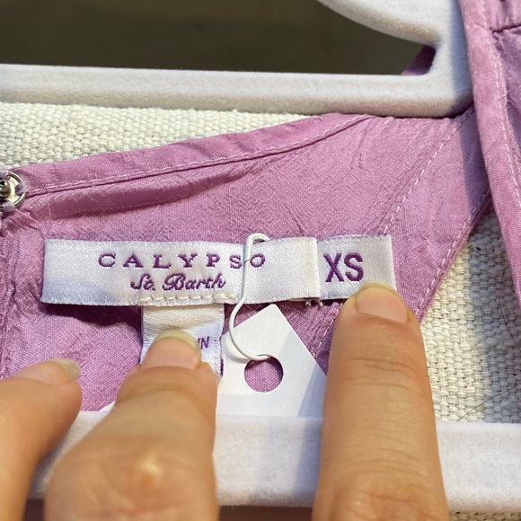 Calypso St. Barth Calypso Dress in raw silk with appliqué flowers - Picture 3 of 8